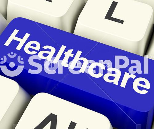 Healthcare Key In Blue Showing Online Health Care